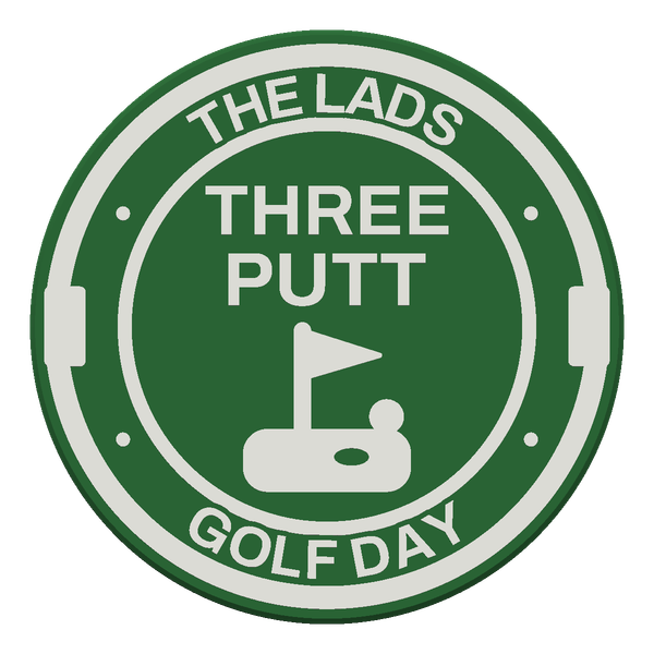 A green and white award chip reading THREE PUTT